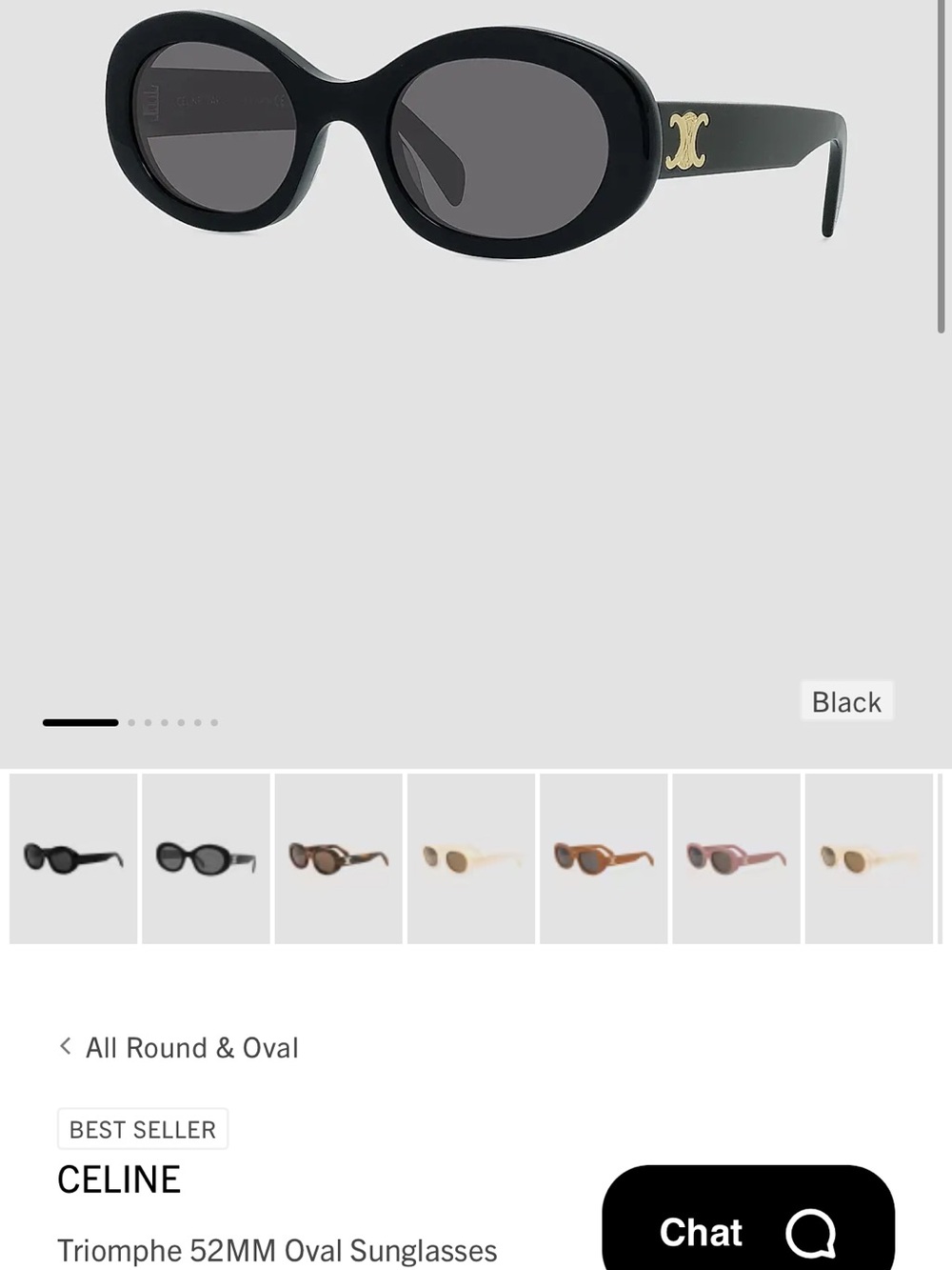 Celine Black Oval Triomphe Sunglasses